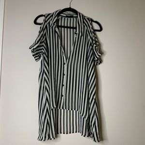 Cold Shoulder Button Up Top